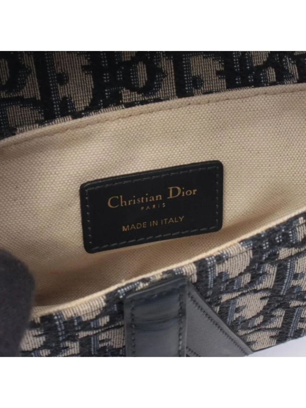 Dior Saddle Bag Mini Oblique Peacock Navy Canvas Leather Ivory - Picture 4 of 6